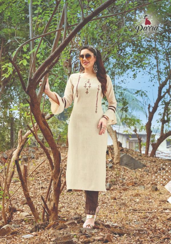 Parra Nature Fancy Cotton Embroidery Kurti With Bottom 